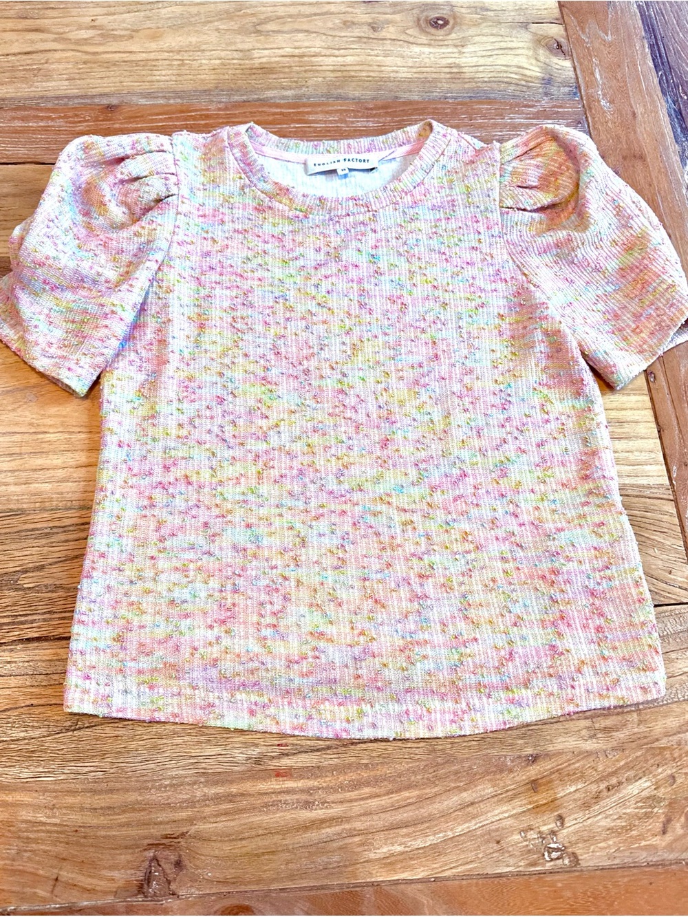 English Factory Pastel Multi-Color Puff Sleeve Knit Top
